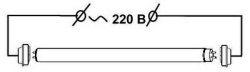 Схема подключения светодиодной лампы вместо люминесцентных напрямую 220в