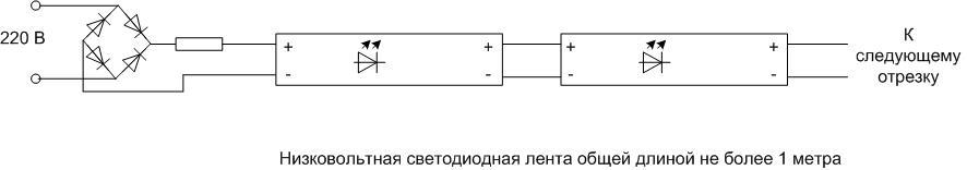 Схема подключения светодиодной ленты к сети 220В