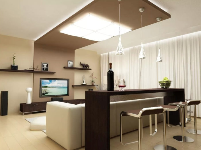 Освещение кухни-гостиной в современном стиле