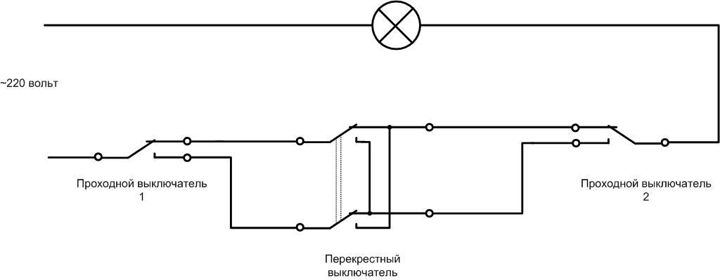 Схема перекрестного переключателя с двух мест