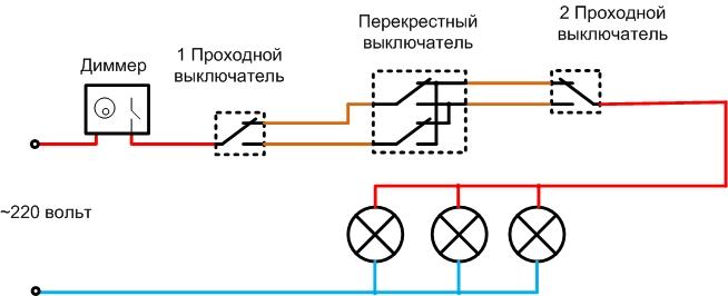 Устройство и схема подключения проходного диммера